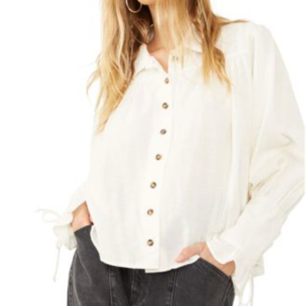 Free People White Button-Up Blouse